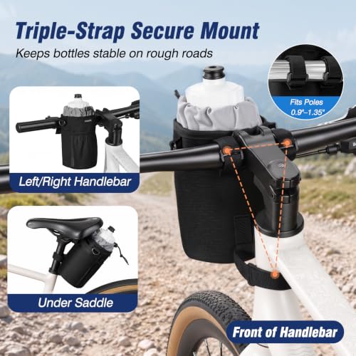 MoKo Bike Water Bottle Holder, Handlebar Cup Holder, Fits 12-30 oz Bottles - color: Black
