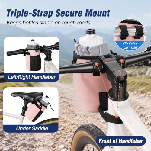 MoKo Bike Water Bottle Holder, Handlebar Cup Holder, Fits 12-30 oz Bottles - color: Pink