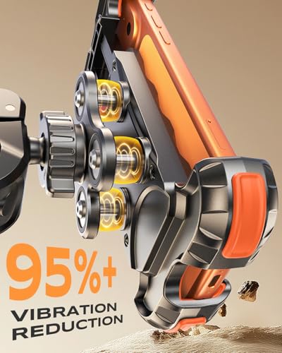 Zewdov 2026 Anti-Shake Motorcycle Phone Mount Holder with Vibration Dampener & Quick Install Clamp, Strong Grip & Anti-Drop Bike Phone Holder for Bicycle/ATV/Scooter, Fits for iPhone/Samsung 4.7-6.8" - color: Orange