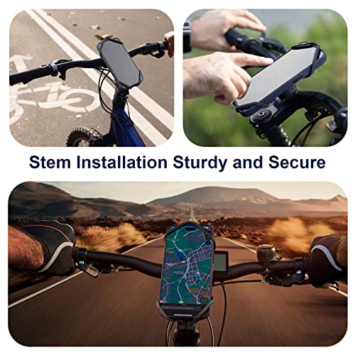 WALLFID Bike Phone Mount for Stem Mounting 4.7"-7.2" Cell Phones, Aluminum Alloy Strong Ultra Light Phone Mount for Bicycle, Designed for Road Bicycle Accessories - Cycling Gift