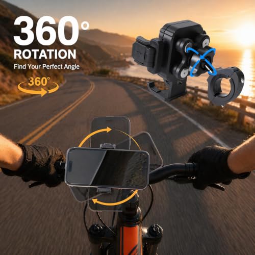 Aluminum Bicycle & Motorcycle Handlebar Phone Holder Mount – Vibration Dampener | Camera Friendly | 1-Second Lock & Release | 360° Rotation, for iPhone 17 16 15 14 Pro Max, 4.7-7" Smartphones