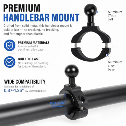 Aluminum Bicycle & Motorcycle Handlebar Phone Holder Mount – Vibration Dampener | Camera Friendly | 1-Second Lock & Release | 360° Rotation, for iPhone 17 16 15 14 Pro Max, 4.7-7" Smartphones