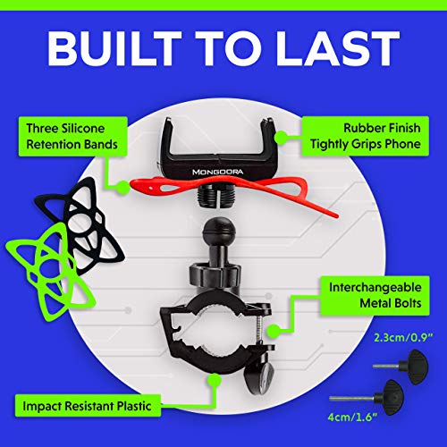 Bike & Motorcycle Phone Mount - GPS Cell Phone Holder for Bicycle Handlebar - Easy to Install Bike Accessories Fits iPhone, Galaxy, Android - Stocking Stuffers - 3 Bands (Black, Red, Green)