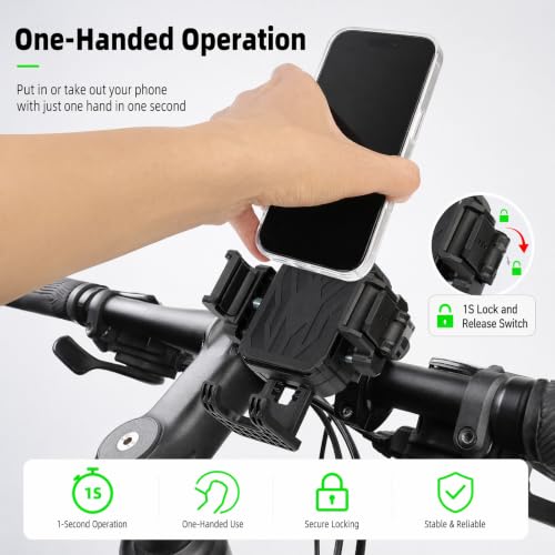Aluminum Bicycle & Motorcycle Handlebar Phone Holder Mount – Vibration Dampener | Camera Friendly | 1-Second Lock & Release | 360° Rotation, for iPhone 17 16 15 14 Pro Max, 4.7-7" Smartphones