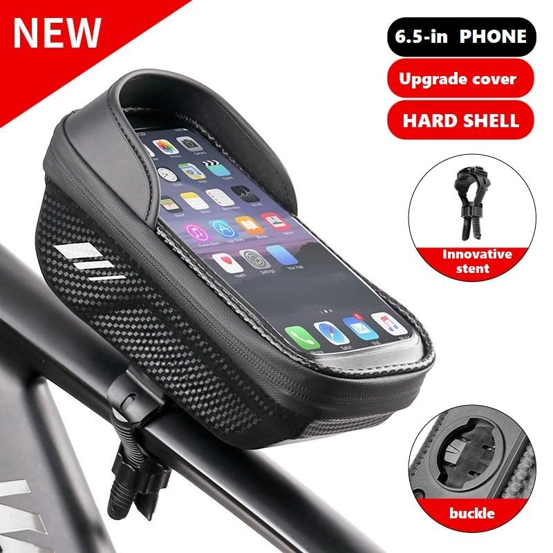 Bike Frame Bag Waterproof, 3D EVA Hard Shell Bike Phone Holder with Sun Visor, Universal Bicycle Top Tube Bag Cycling Pouch for 4.7-7" Phones - Anti-Rubbing Design & Frame-Friendly Mount